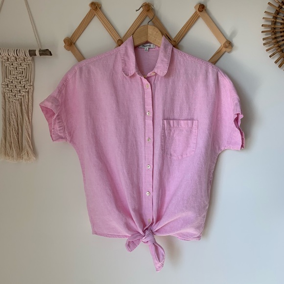 SOLD Madewell Pink Button Down Tie Waist Top - Picture 2 of 6
